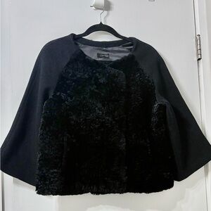 Love Token Black Sheared Lamb Wool Poncho Jacket